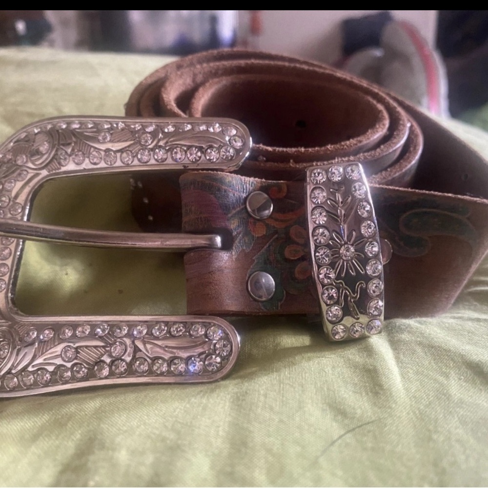 NOCONA Belt Brown Leather Rhinestone Studded Western Cowgirl Women's Size Large